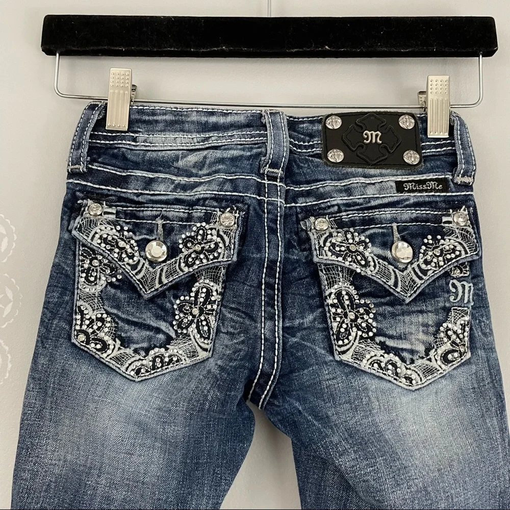Miss Me Diamond Jewel Embellished Bootcut Jeans Girl's Size 8_7